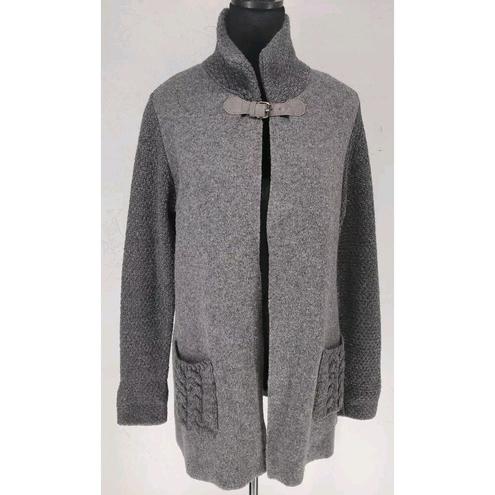 Chiaramente Small | Gray Italian Wool Blend‎ Knit Funnel Neck Cardigan Sweater